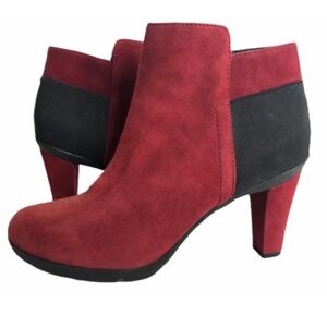 Geox Respira Red Suede Bootie Black Elastic Heel 9